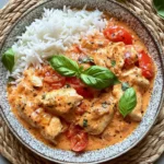 Hähnchen mit Reis und Tomatensoße