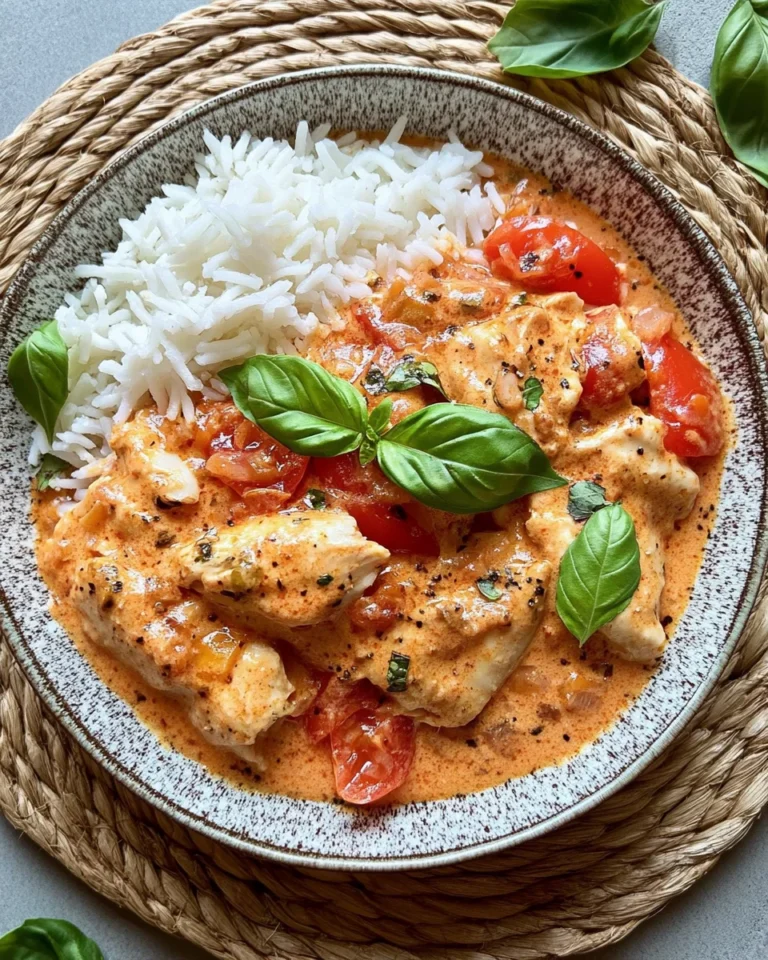 Hähnchen mit Reis und Tomatensoße