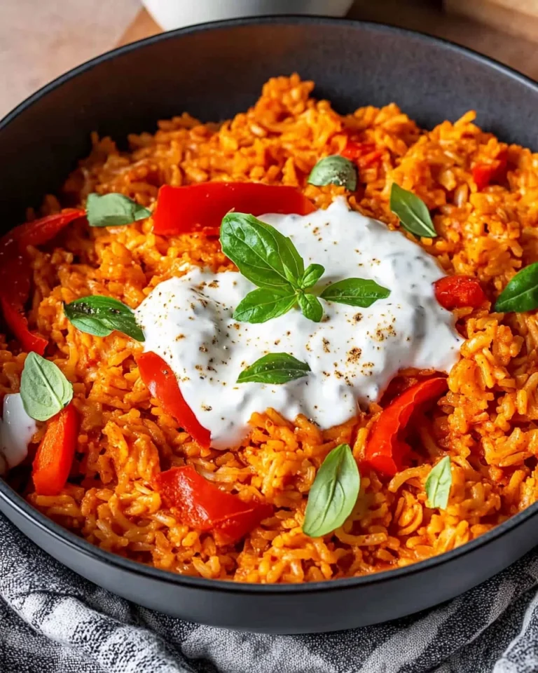 Paprika-Reis-Pfanne mit Joghurtsoße - schnell & vegetarisch