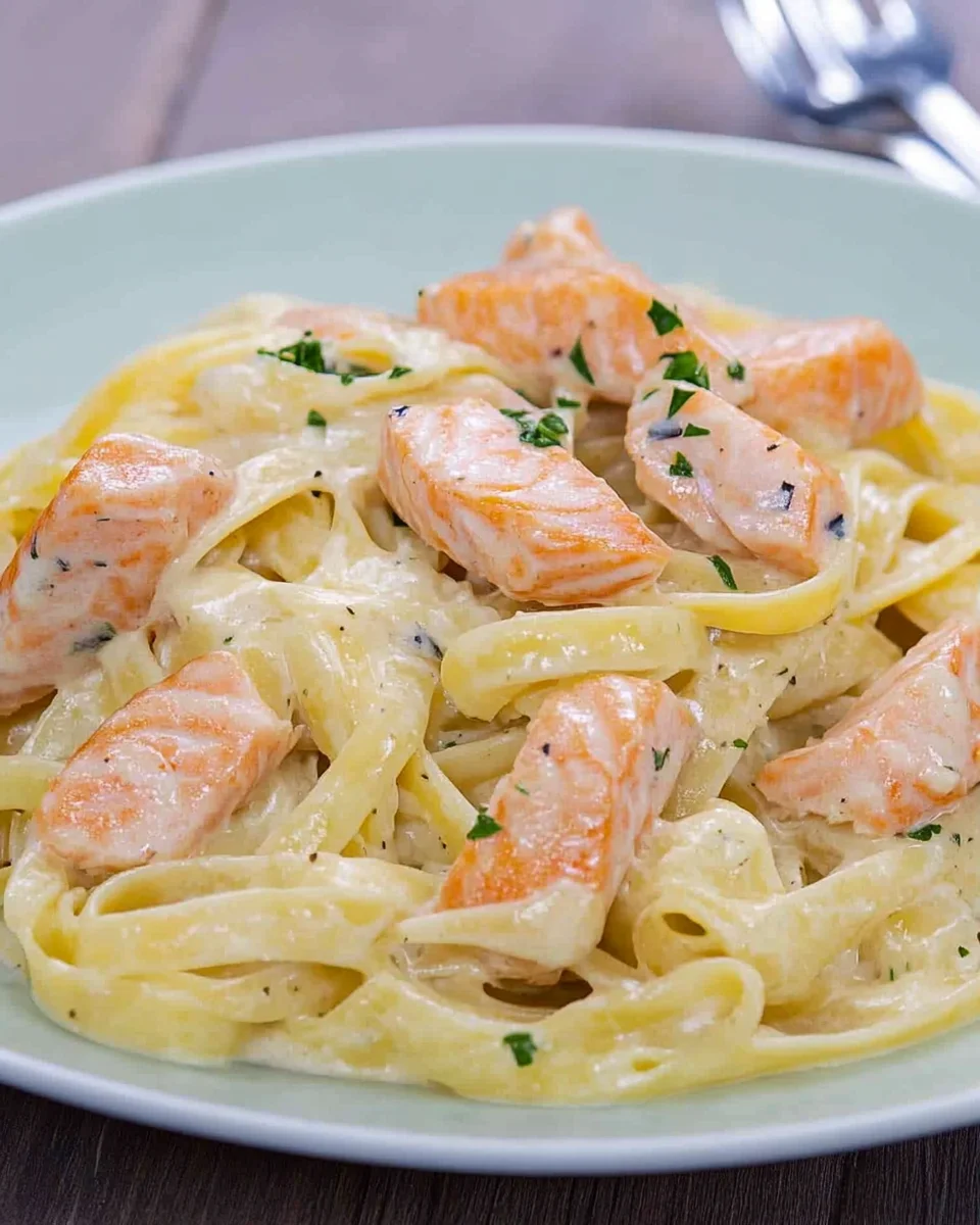 Pasta mit Lachs und Sahnesoße