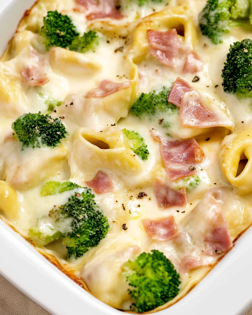 Tortellini Auflauf mit Käse-Sahne-Soße, HähnchenHähnchenschinken & Brokkoli